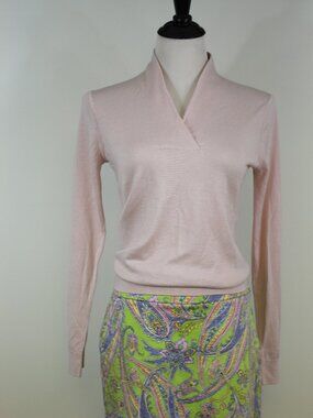 Brooks Brothers Silk Cashmere Sweater S Pink Wrap Neck Lightweight